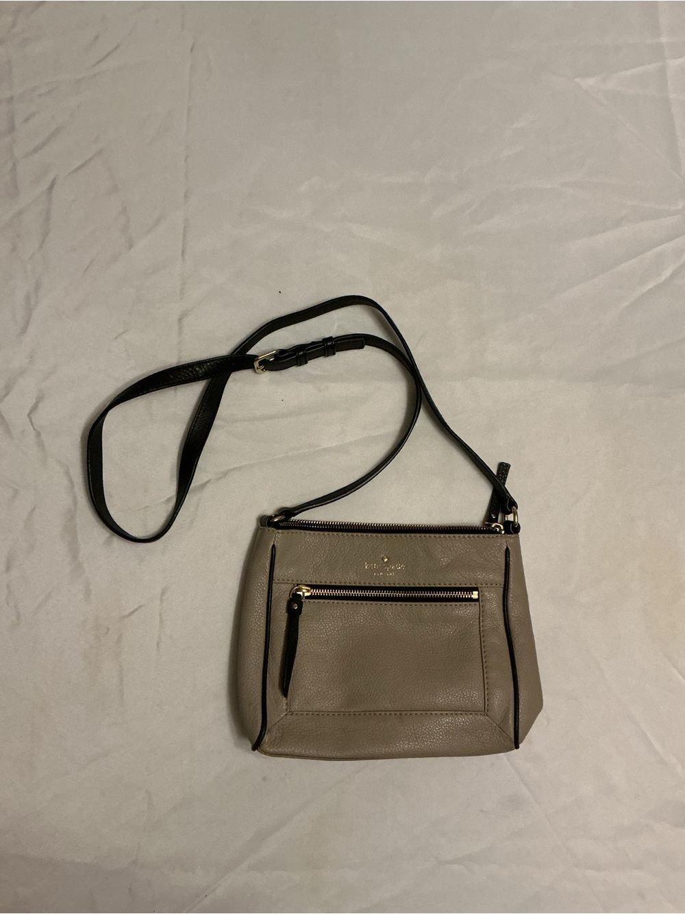 kate spade Taupe Crossbody with Black Strap and Gold Hardware